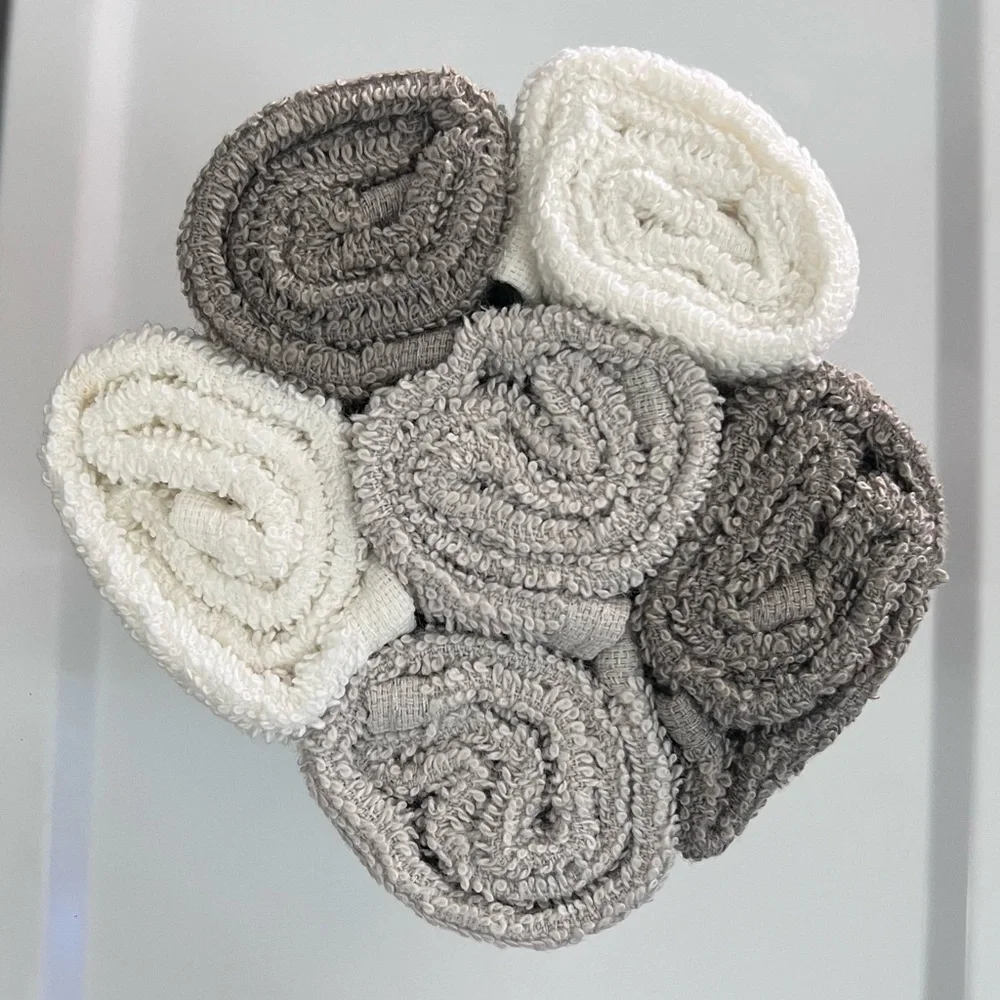 The Big One Washcloths Face Cloths 6 Pack 100% Cotton Gray & White 13” x 13”